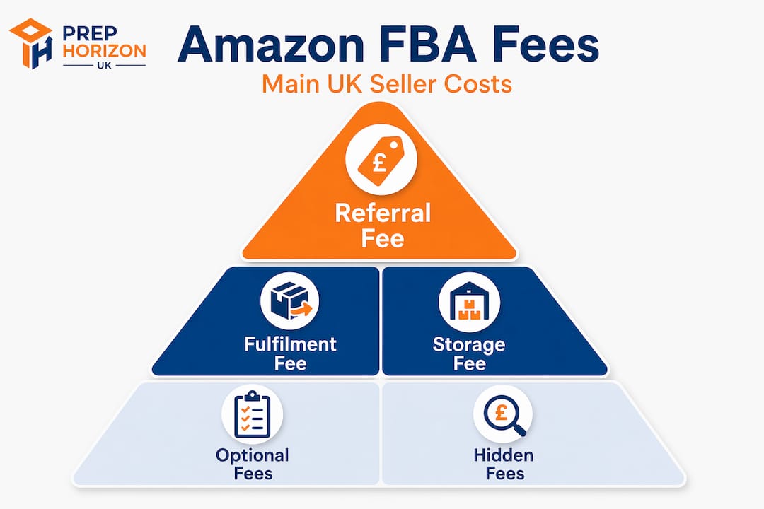 Infographic showing hierarchy of Amazon FBA fees for UK sellers