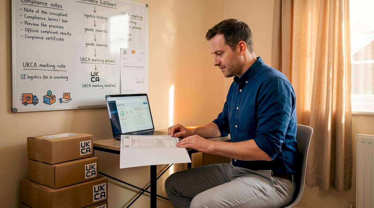 Seller reviewing UK Amazon compliance paperwork