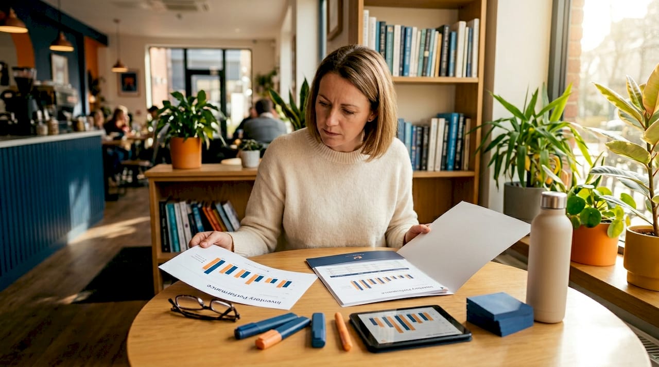 Office worker reviewing Amazon inventory health charts