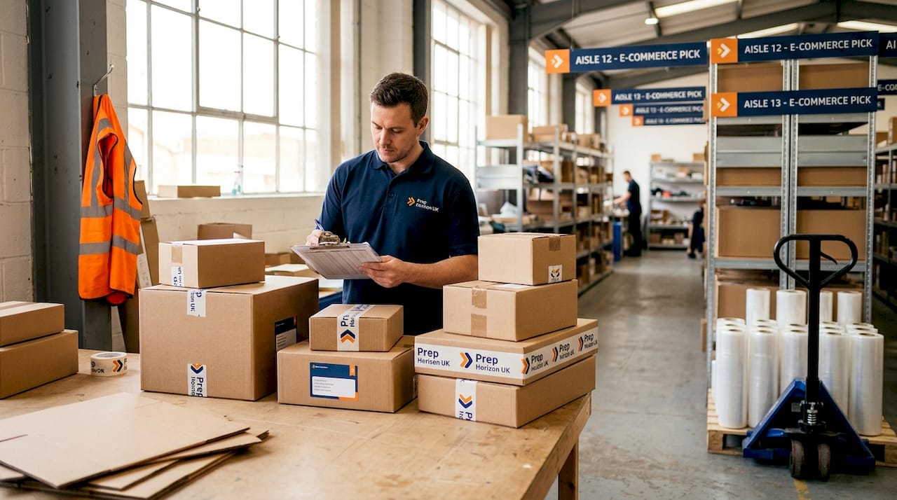 Warehouse worker checking inventory for shipment