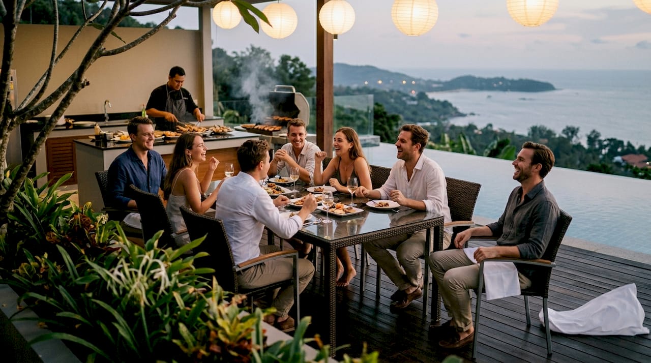 Friends enjoy relaxed luxury villa gathering in Phuket