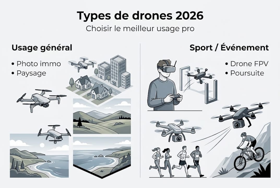 Panorama des drones : modèles et applications en 2026, présenté en infographie
