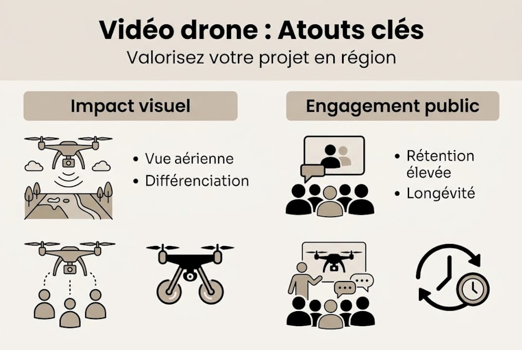 Infographie : les bénéfices de la vidéo institutionnelle filmée par drone