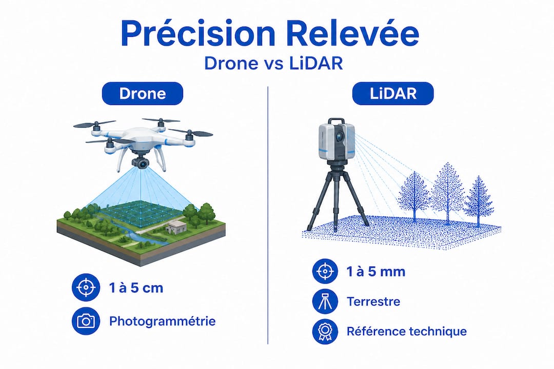 Infographie : quelles différences de précision entre les relevés par drone et la technologie LiDAR ?