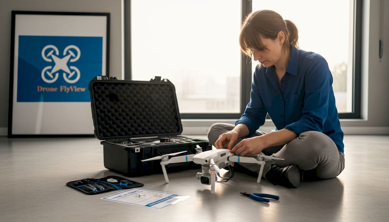 Un technicien procède à l’étalonnage d’un drone en suivant une liste de contrôle de l’équipement.