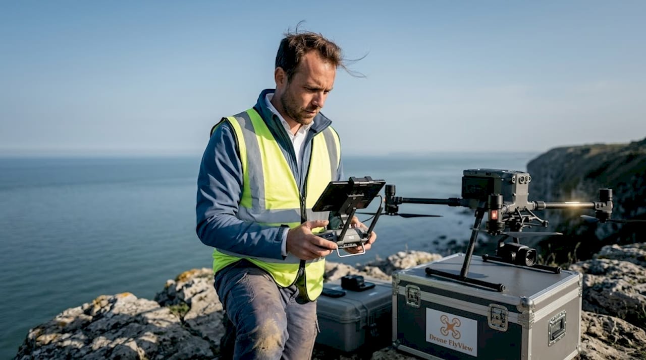 Un pilote de drone réalise des prises de vue aériennes afin de créer des modèles 3D.