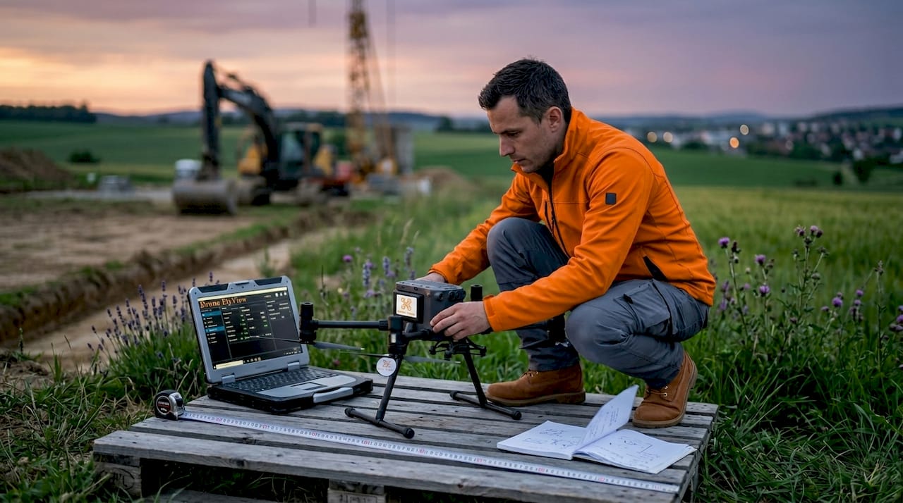Un technicien s’occupe de la préparation du drone avant le relevé sur le terrain.
