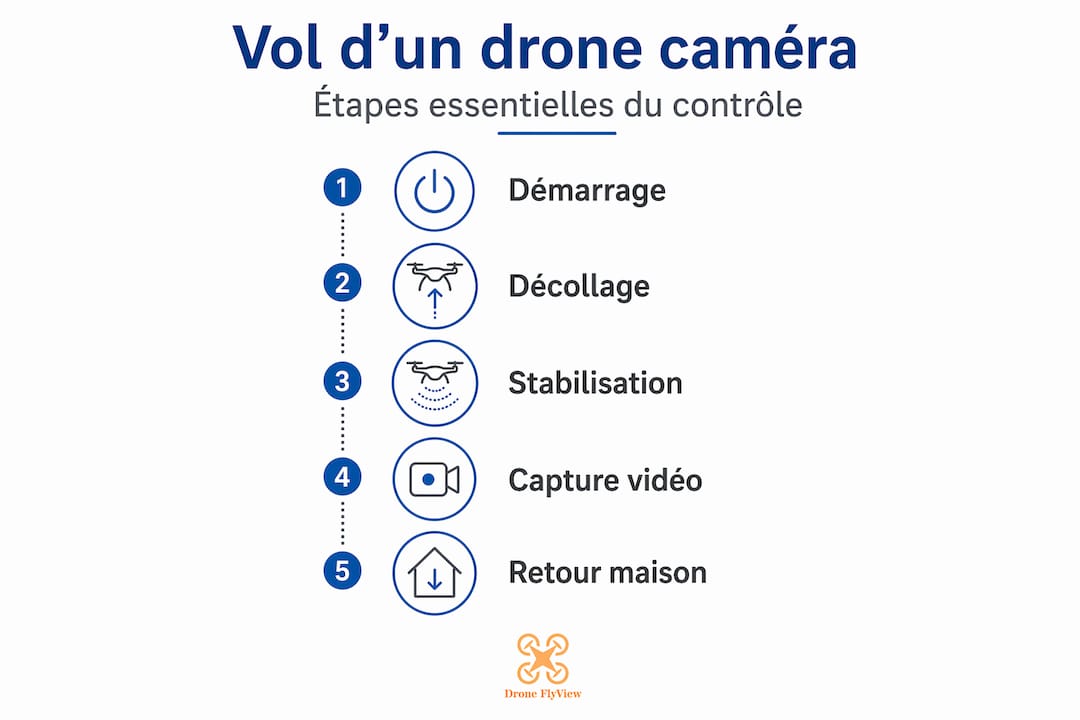 Infographie : les différentes étapes du vol d’un drone équipé d’une caméra