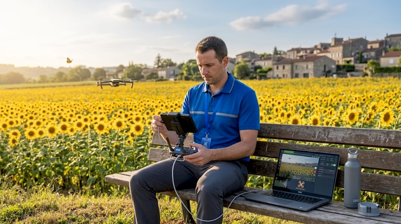 Le pilote contrôle attentivement le drone pour garantir un vol d’une grande précision.