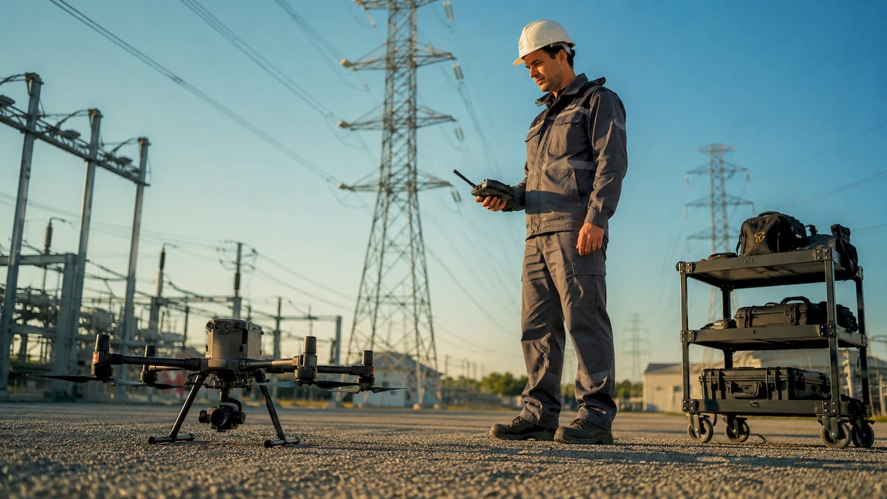 Un pilote de drone s'apprête à mettre en service un drone professionnel destiné à l'inspection.
