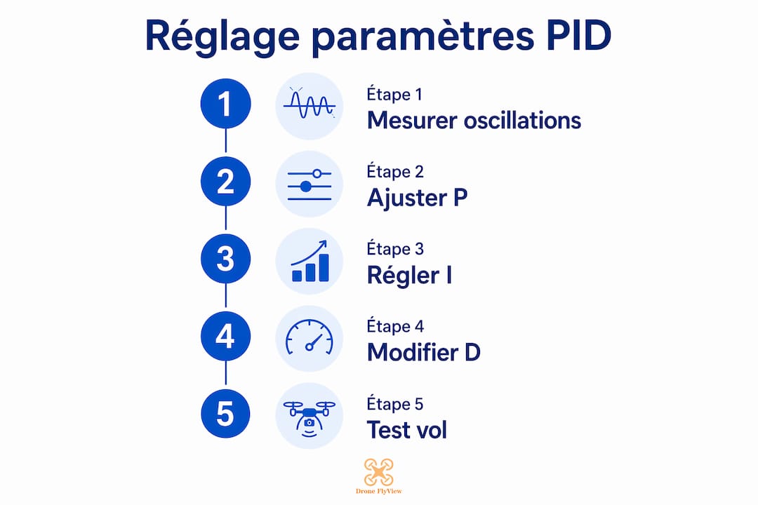 Infographie : les différentes étapes pour optimiser les réglages PID de votre drone