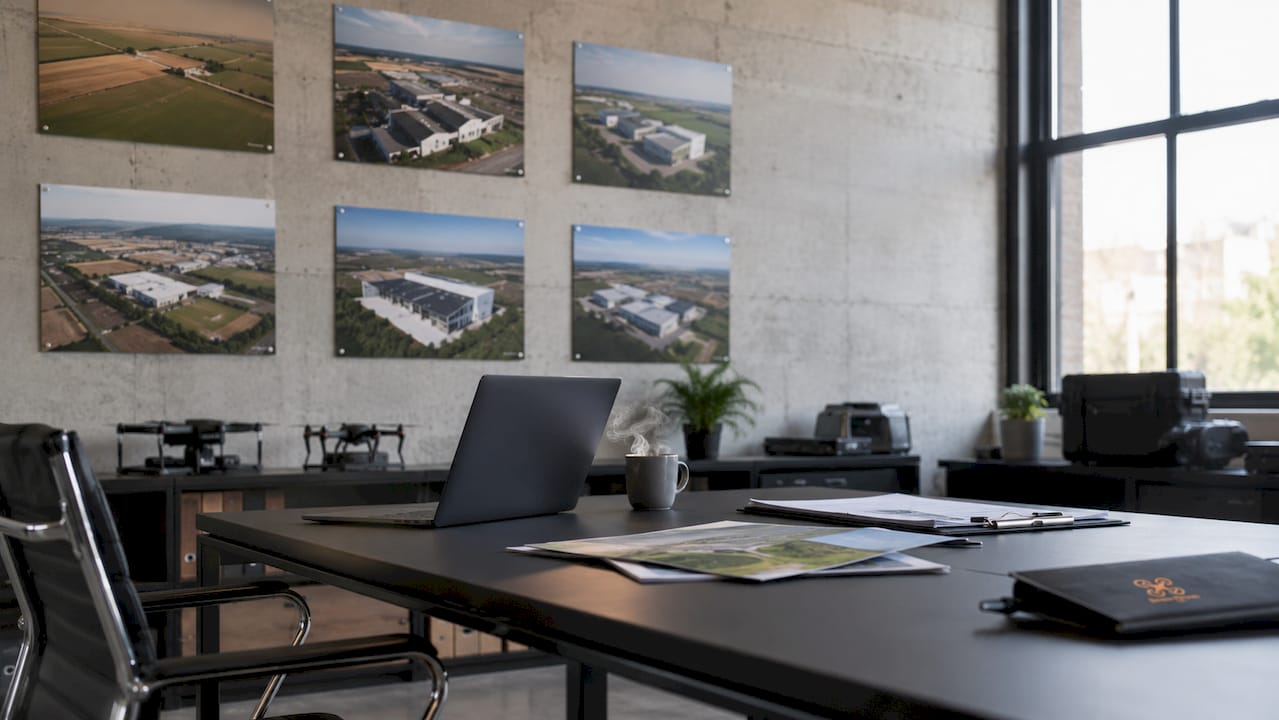 Des clichés aériens en très haute résolution présentés dans un espace intérieur