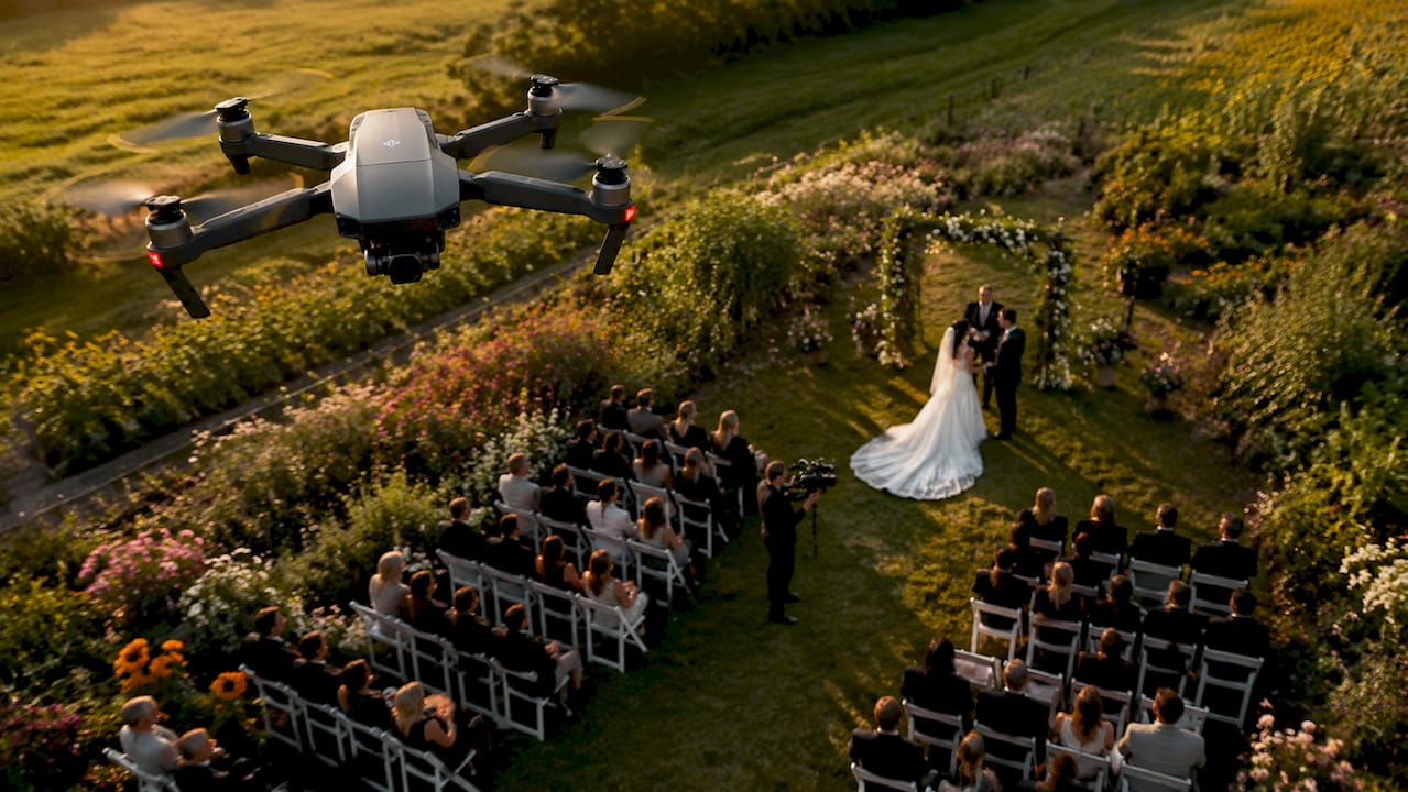 Captation vidéo de votre cérémonie de mariage en plein air grâce à un drone