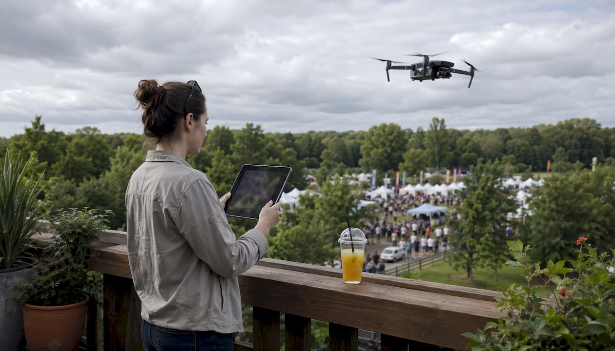 Opératrice drone spécialisée dans la captation d’images en plein air lors d’événements