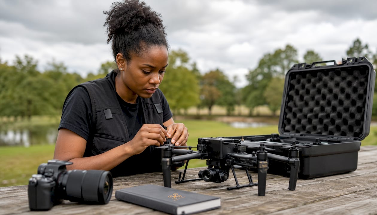 Mise en place et vérifications du drone professionnel en salle technique