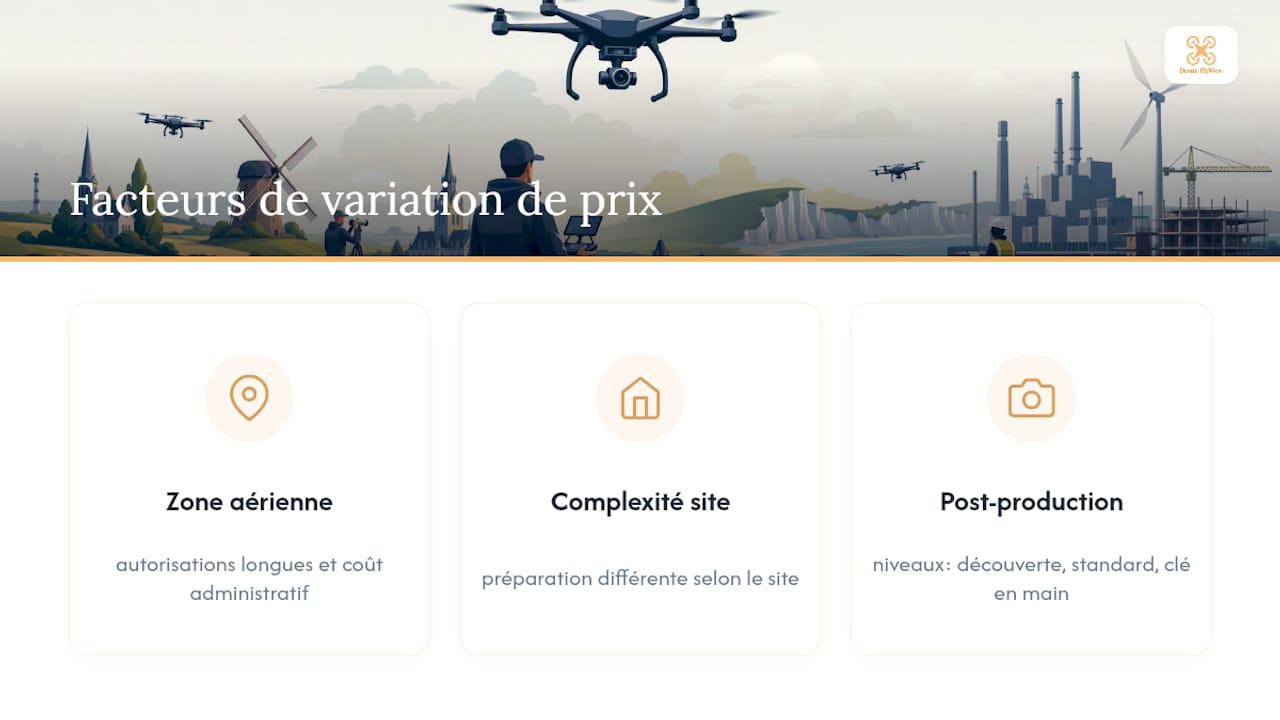 Schéma présentant les principaux éléments qui influencent le tarif des prestations de drones
