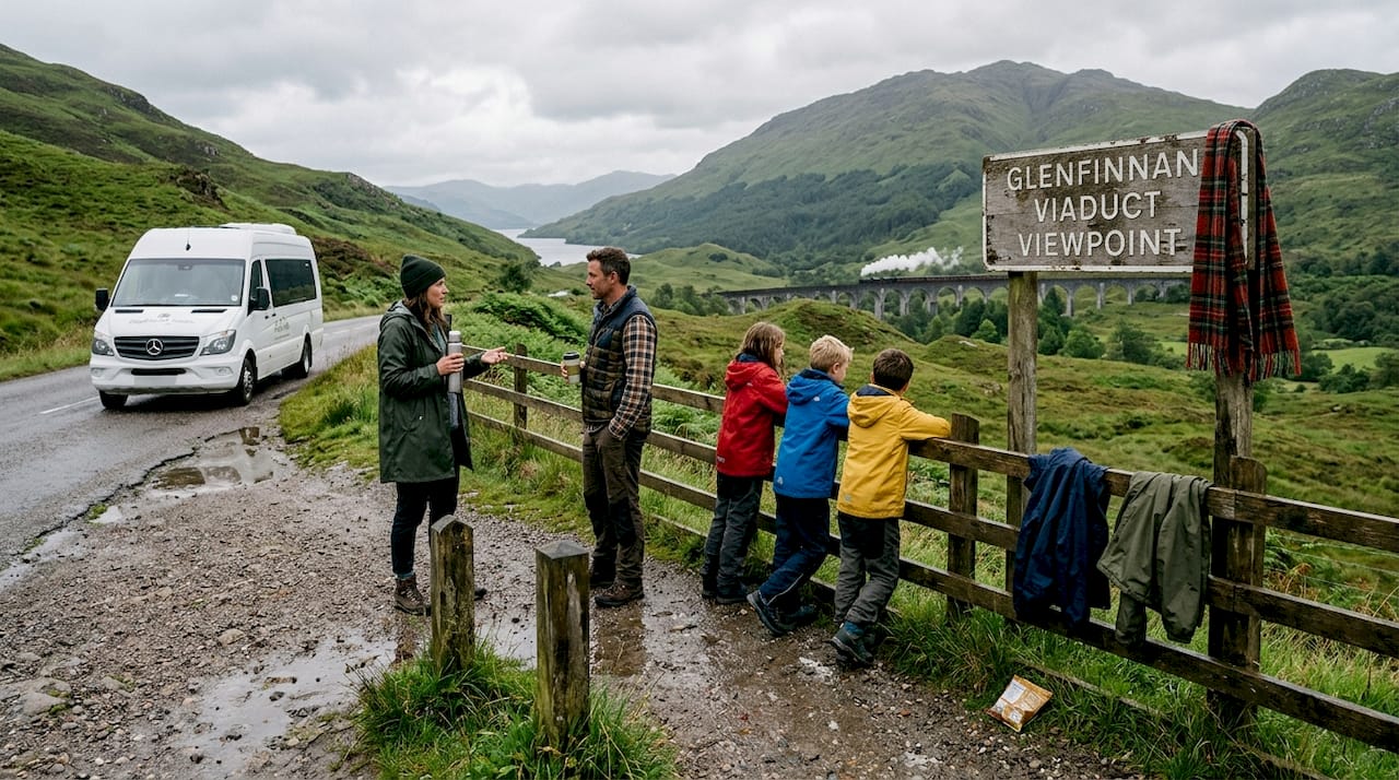 Family enjoying Glenfinnan Viaduct overlook