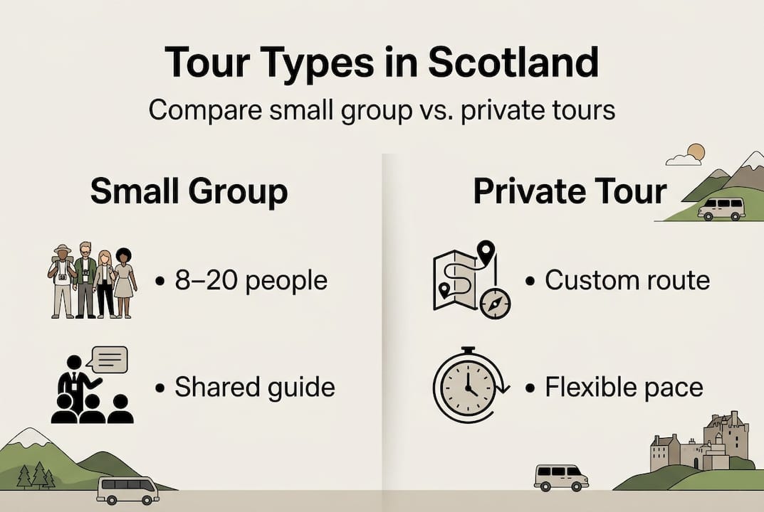 Infographic comparing small group and private tours