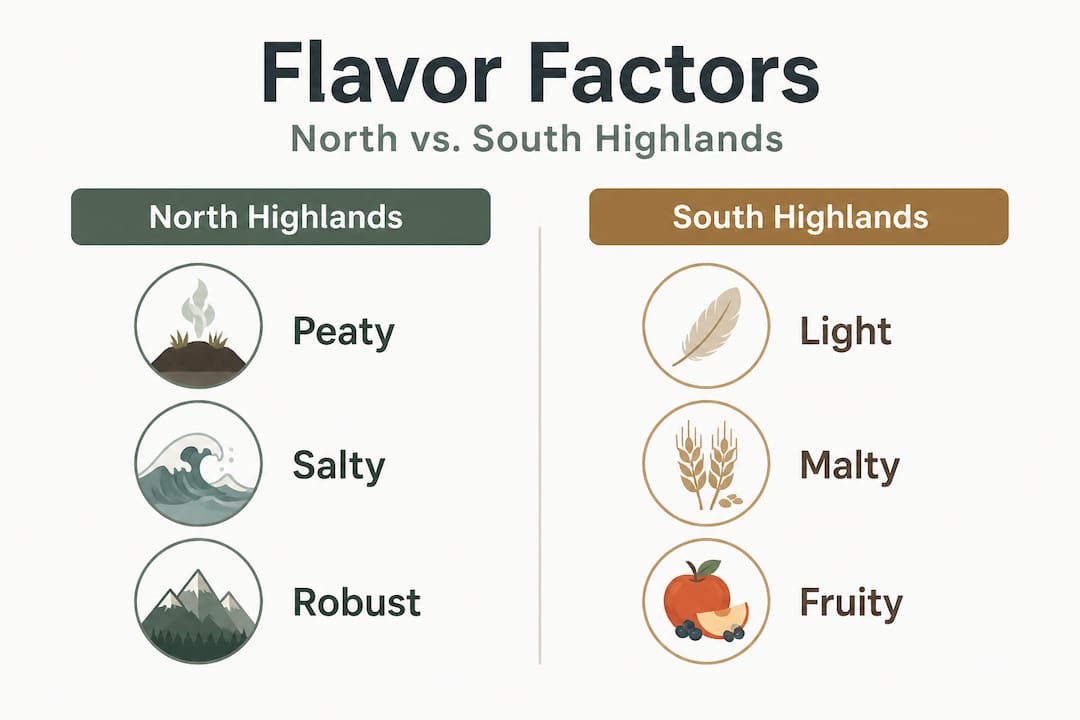 Infographic comparing Highland whisky flavors by region