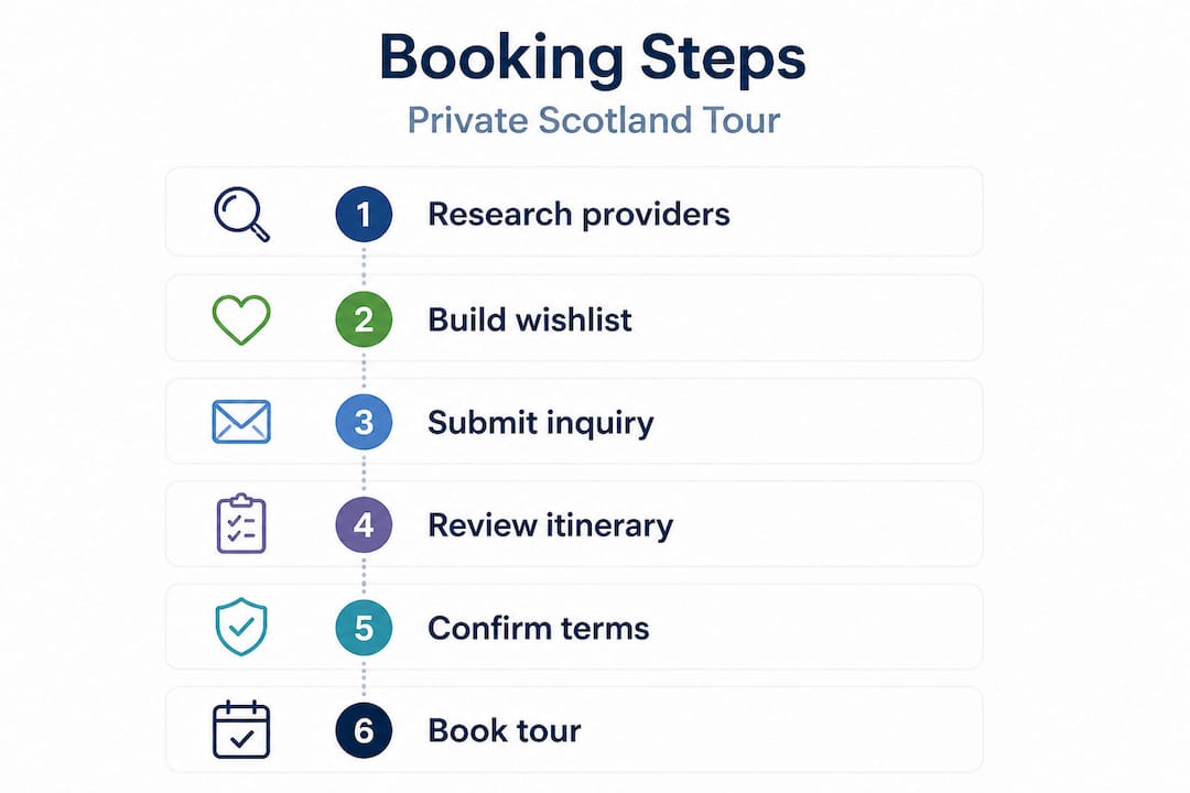 Infographic with vertical flow of private tour booking steps