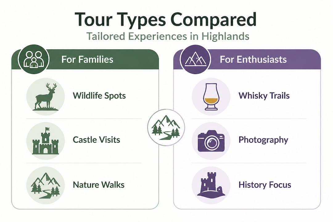 Infographic comparing types of tailored Highland tours
