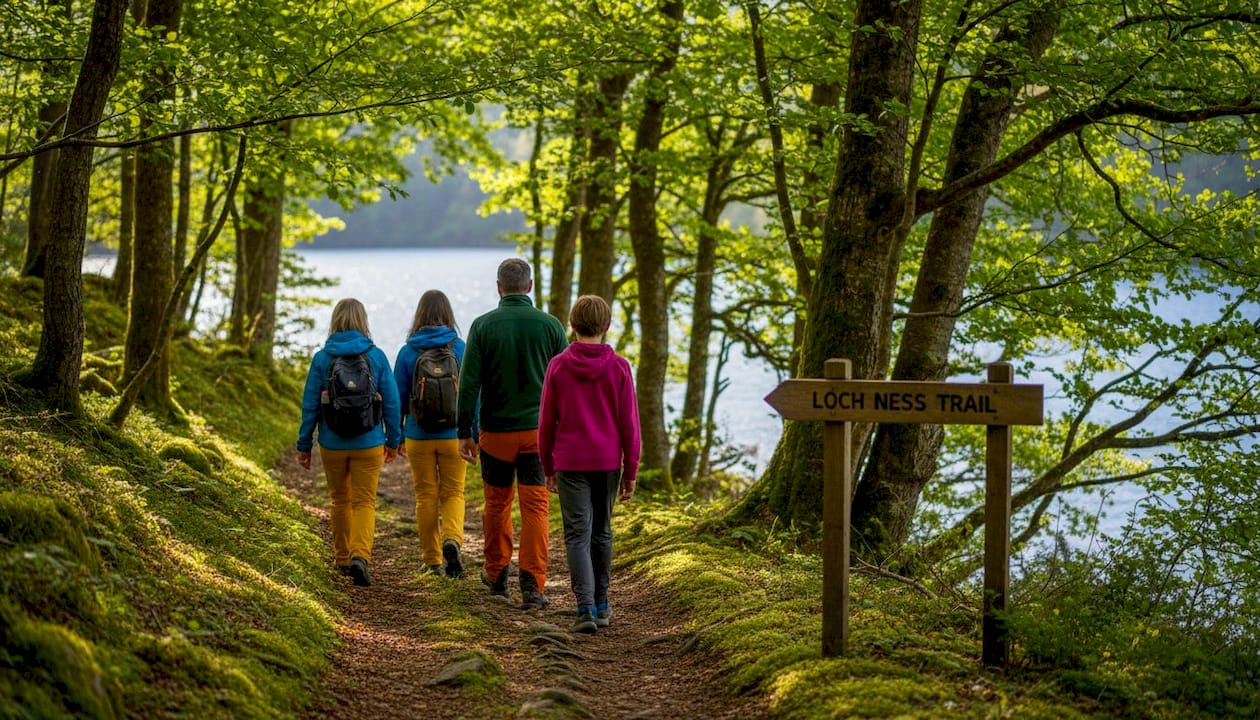 Hikers on Loch Ness walking trail
