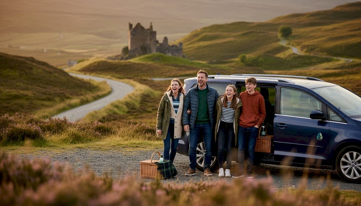 Family explores scenic Highlands landscape on private tour