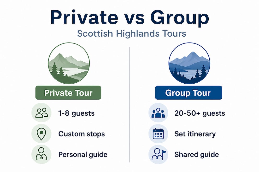 Infographic comparing private and group Highlands tours
