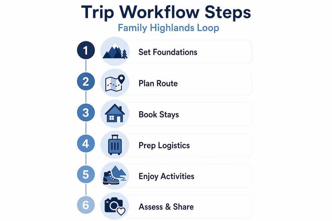 Infographic showing Highlands family trip workflow