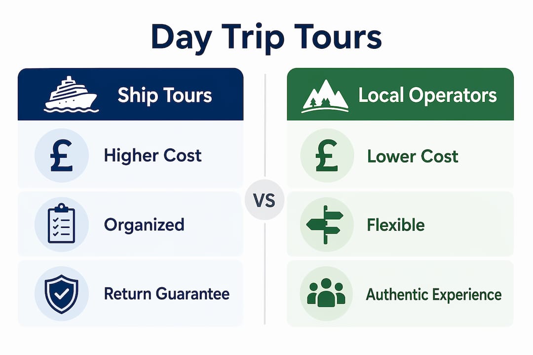 Infographic comparing ship-sponsored tours and local tour operators