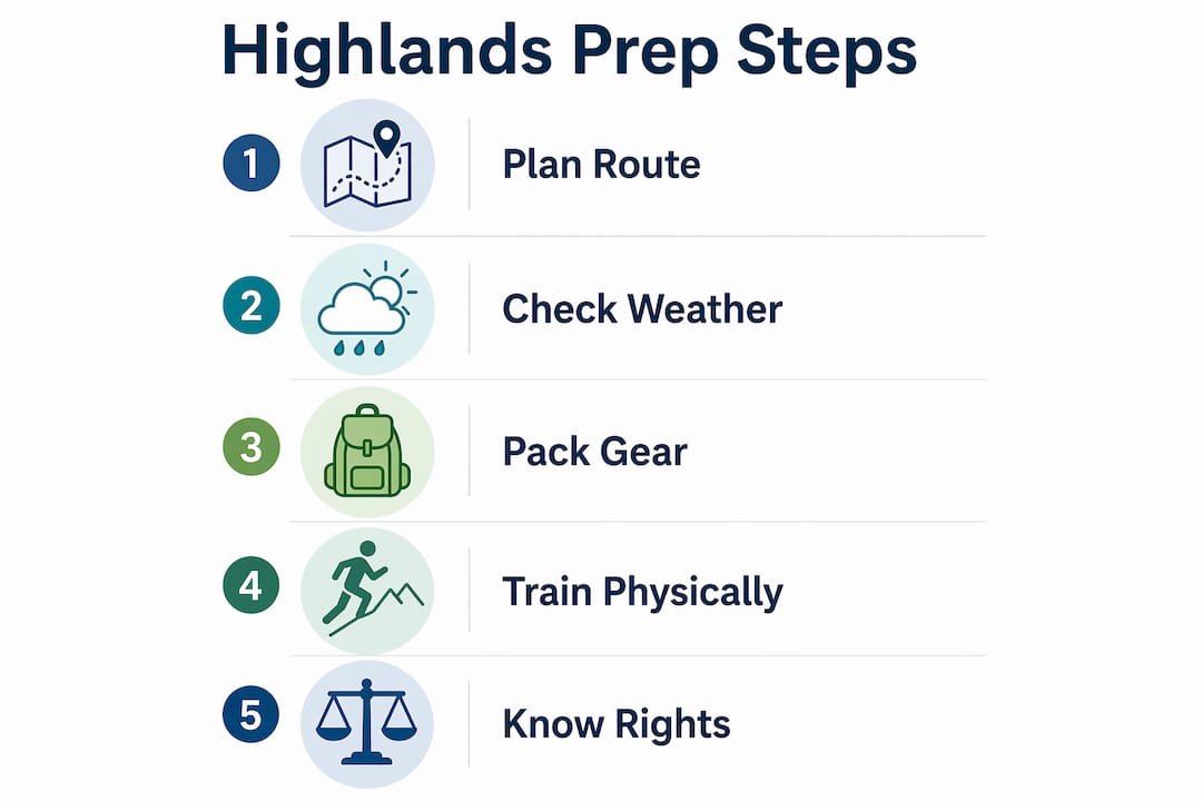 Infographic showing steps to prepare for Highlands adventure