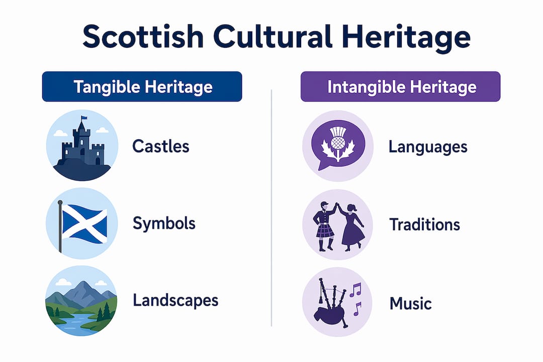 Infographic comparing tangible and intangible Scottish heritage