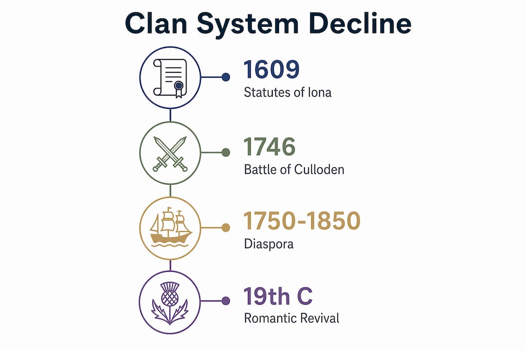 Timeline infographic of Scottish clan system decline
