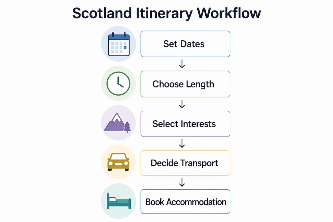 Infographic showing steps to plan Scotland itinerary