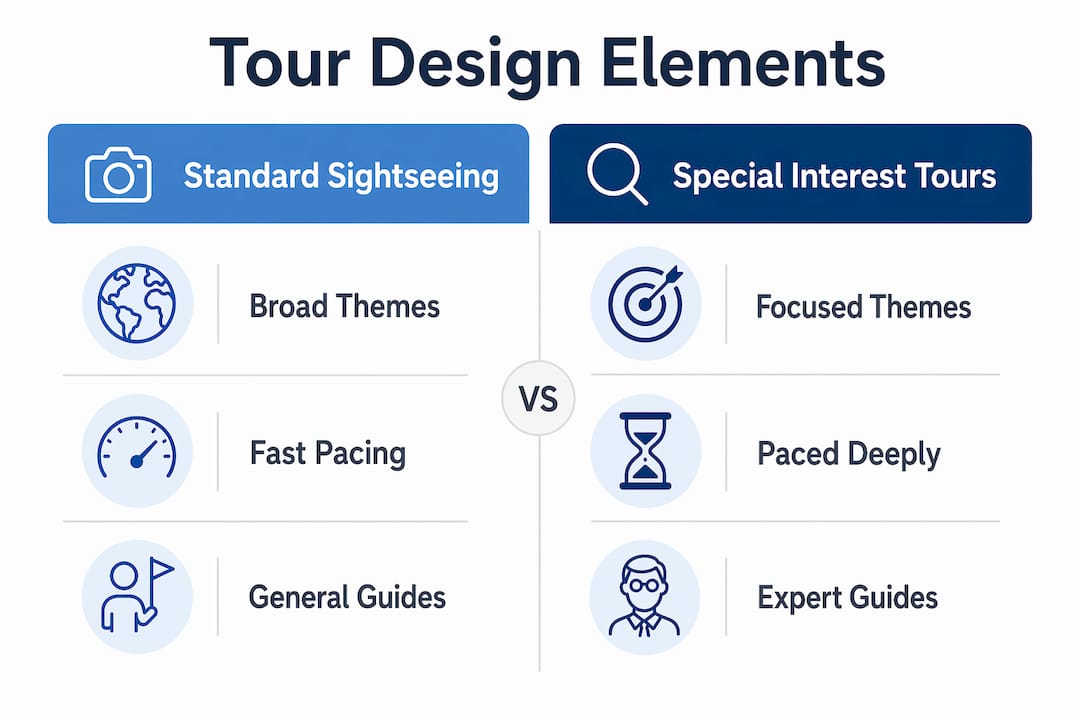 Infographic comparing standard and special interest tour designs