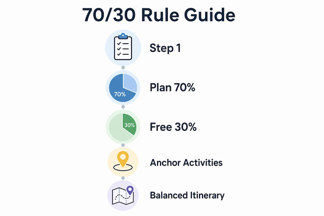 Infographic illustrating 70/30 itinerary planning rule