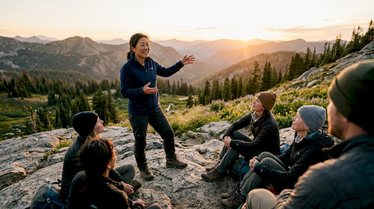 Group on scenic trail overlooking valley
