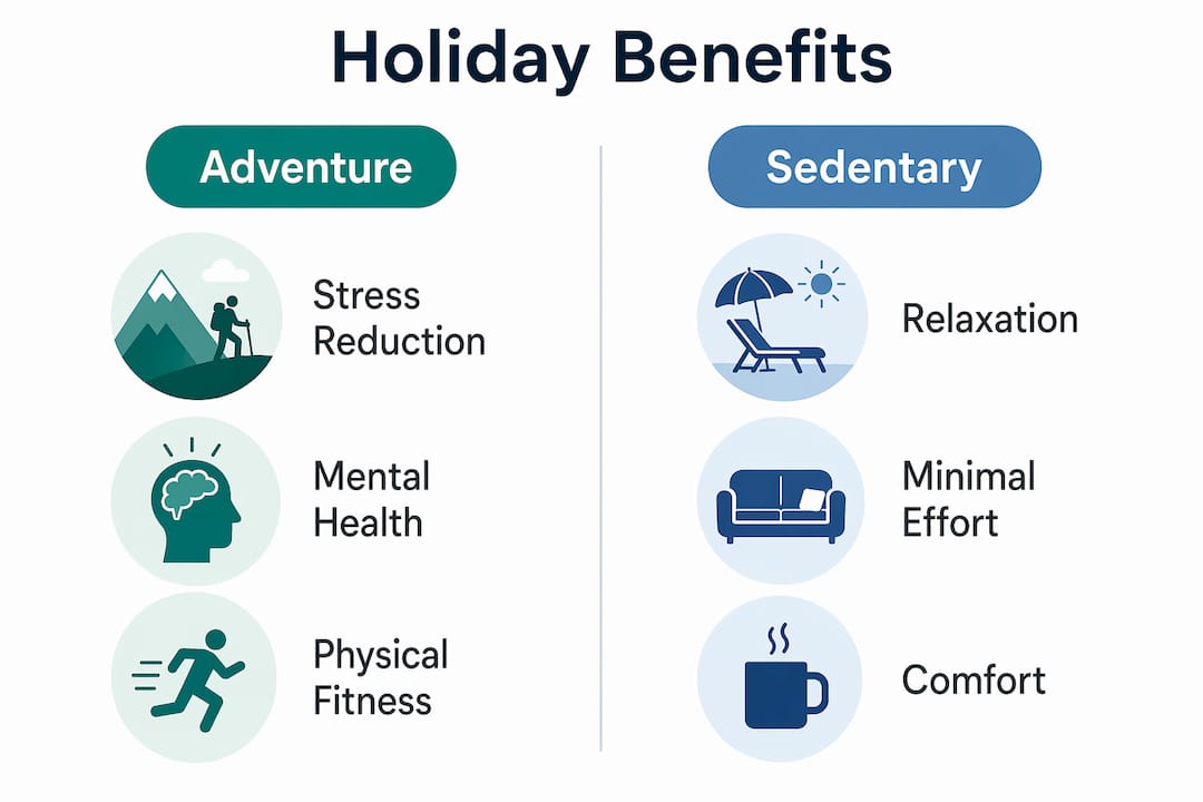 Infographic comparing benefits of adventure vs sedentary holidays