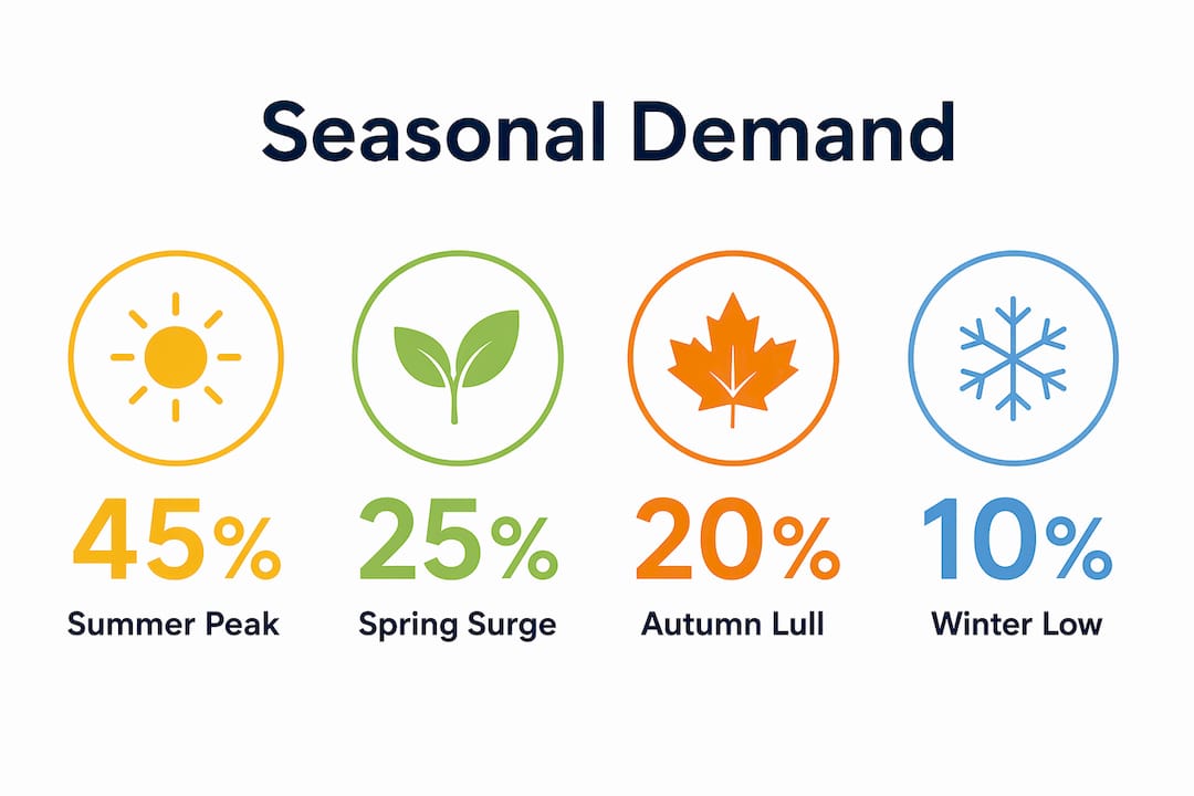 Infographic showing seasonal tour demand percentages