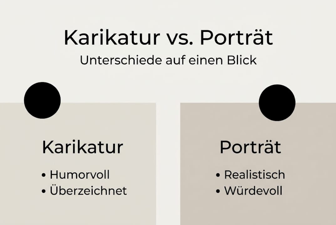Infografik: Karikatur vs. Porträt – Ein direkter Vergleich