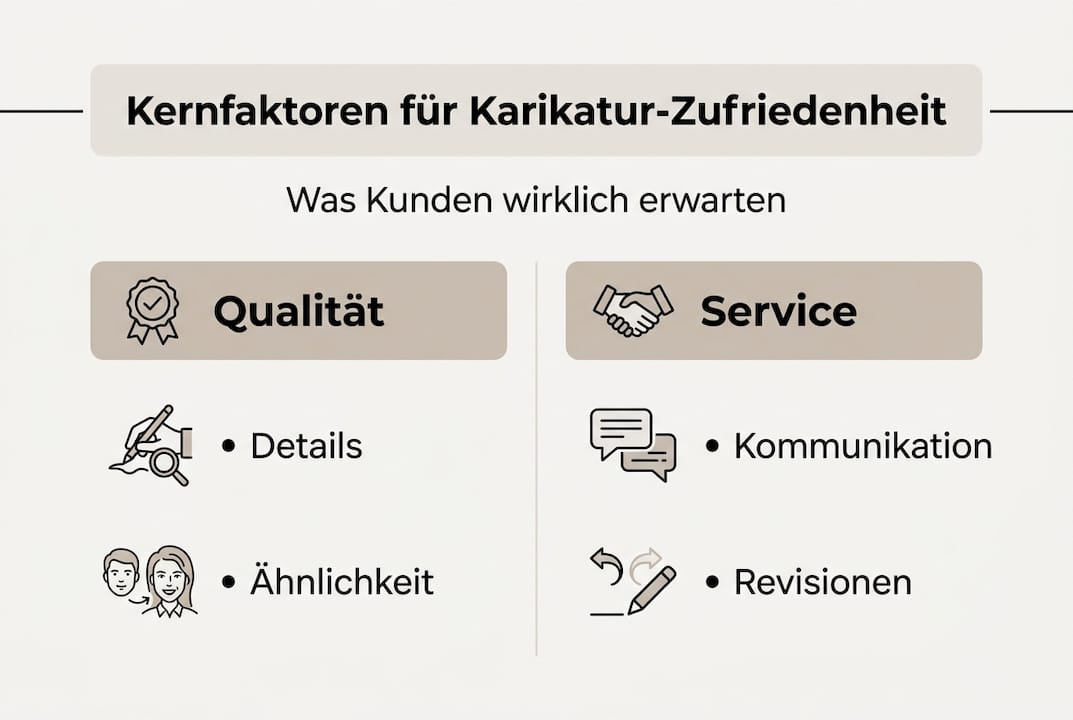 Infographie : Est-ce que macht Karikaturen wirklich gelungen ? Die wichtigsten Zufriedenheitsfaktoren auf einen Blick.