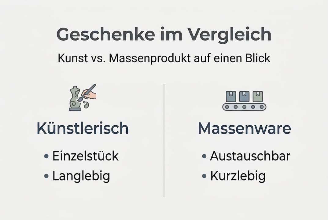 Infografik: Kunstvolle Geschenke vs. Massenprodukte – ein Vergleich auf einen Blick