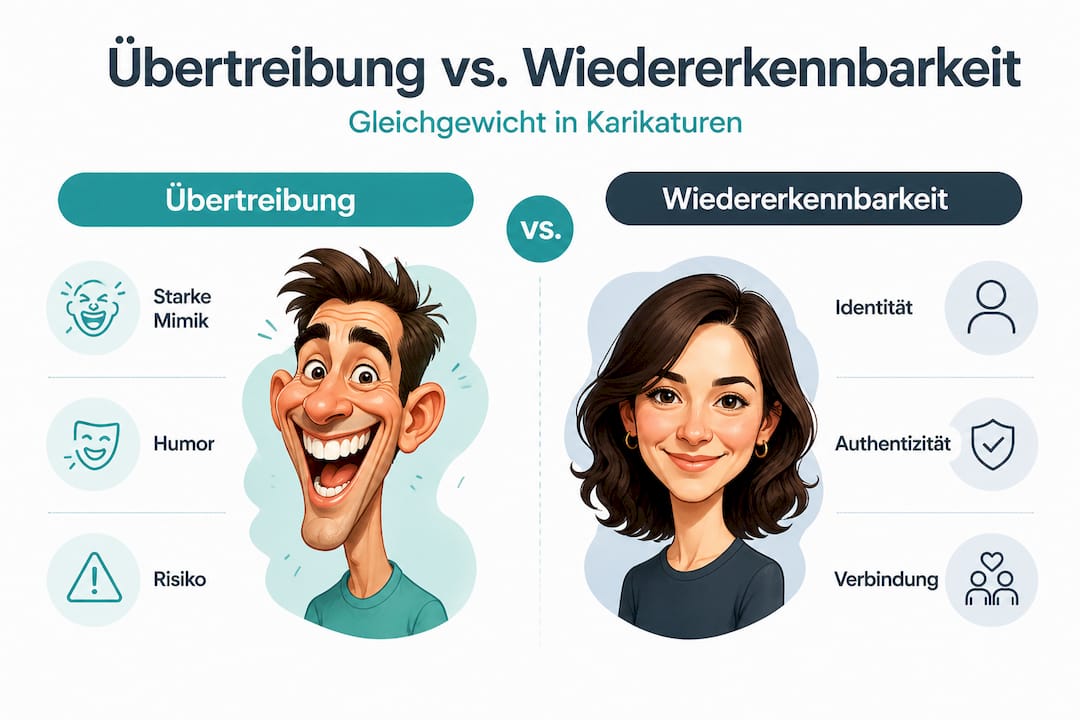 Infografik: Wie Übertreibungen und markante Merkmale Karikaturen unverwechselbar machen
