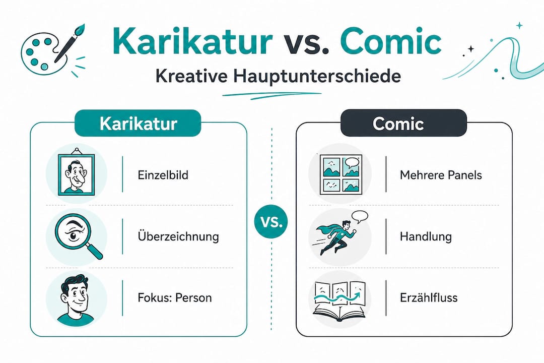 Infografik: Karikatur vs. Comic – Ein Vergleich auf einen Blick