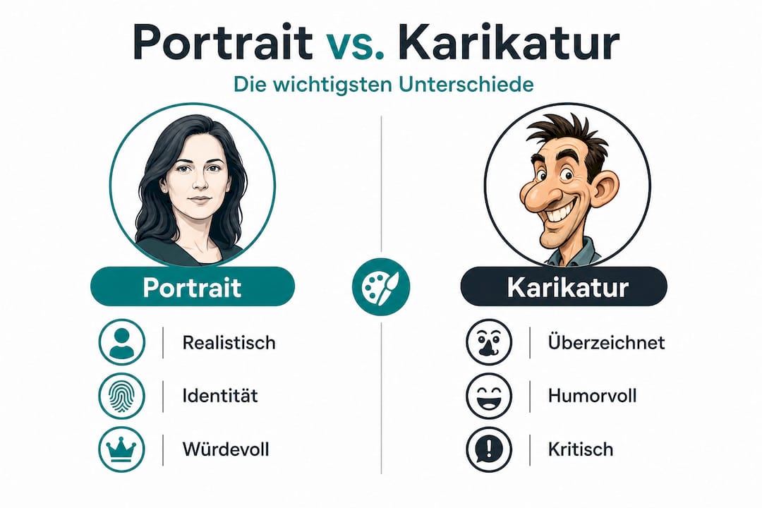Infografik: Portrait vs. Karikatur – Die wichtigsten Unterschiede auf einen Blick