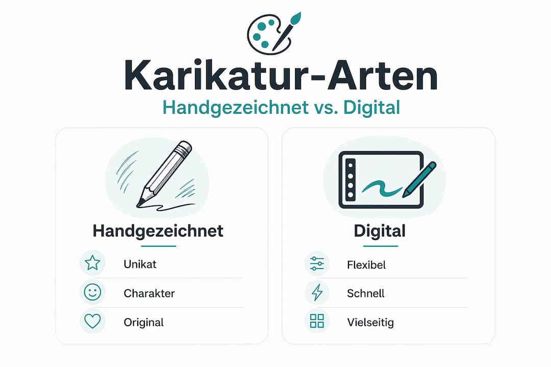 Infografik: Handgezeichnete vs. digitale Karikaturen im direkten Vergleich