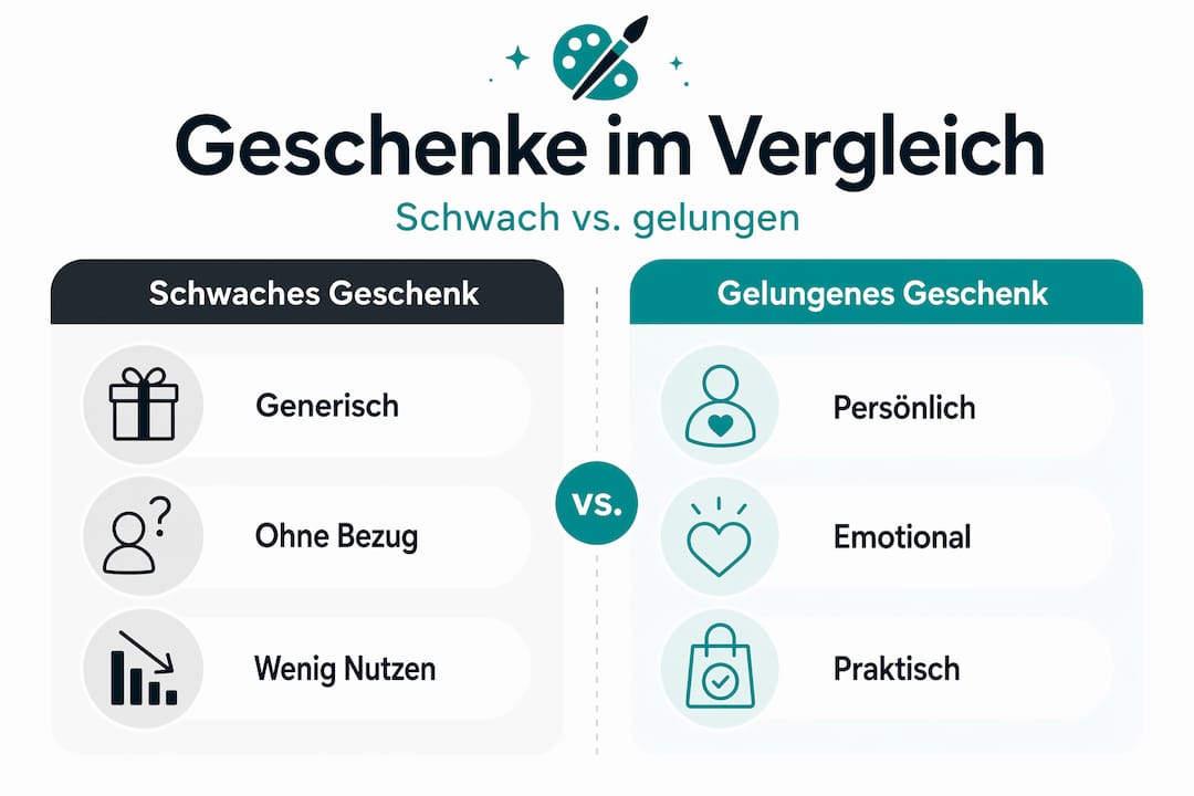 Infografik: Was macht ein Geschenk zum Flop – und was zum Volltreffer? Im direkten Vergleich.