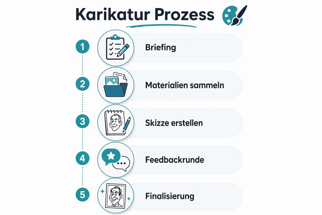 Schritt-für-Schritt-Infografik: So entsteht eine Karikatur