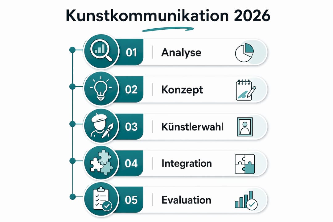 Grafik: Fünf Schritte für eine erfolgreiche Kommunikationsstrategie im Kunstbereich