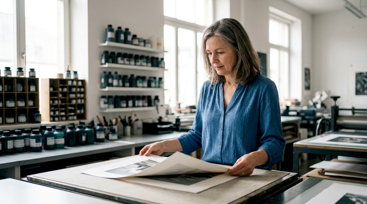 Mit den Händen die Qualität eines FineArt-Kunstdrucks auf hochwertigem Papier begutachten